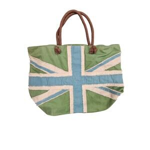 Boden Union Jack canvas boat tote bag rope handles blue green flag nautical